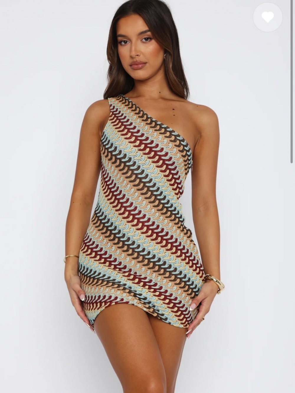 White Fox Boutique One-Shoulder Multicolor Crochet Dress